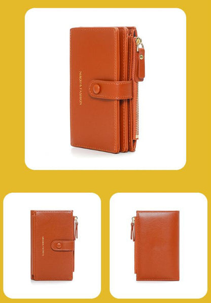 Light Brown Compact Bifold Wallet for Women - High Capacity PU Leather Purse with Zipper Coin Pocket - Image 5