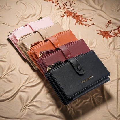 Black Compact Bifold Wallet for Women - High Capacity PU Leather Purse with Zipper Coin Pocket - Image 2