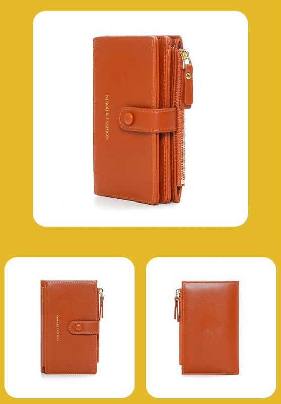 Pink Compact Bifold Wallet for Women - High Capacity PU Leather Purse with Zipper Coin Pocket - Image 5