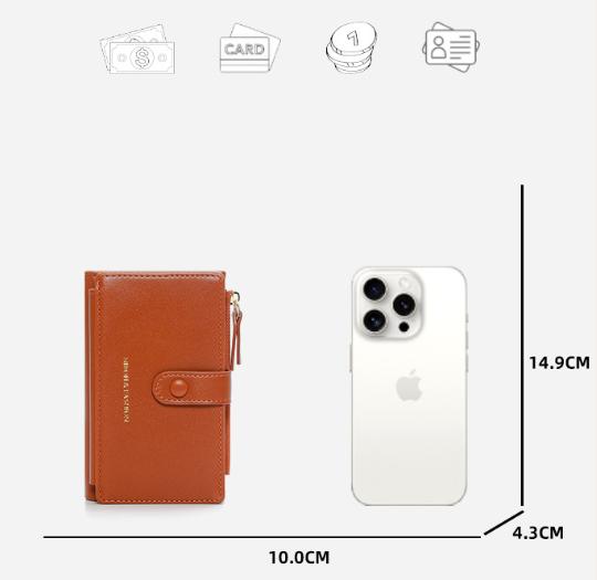 Dark Red Compact Bifold Wallet for Women - High Capacity PU Leather Purse with Zipper Coin Pocket - Image 6