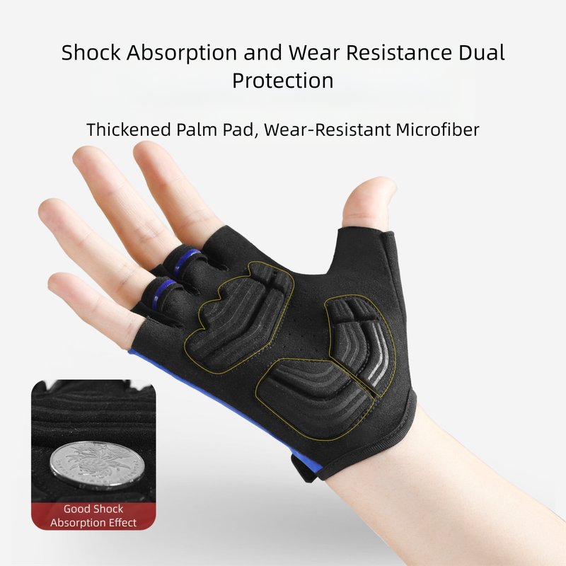 Size M Blue Padded Half-Finger Cycling Gloves - Breathable Shock-Absorbing Workout Gloves for Gym & Fitness - Image 3