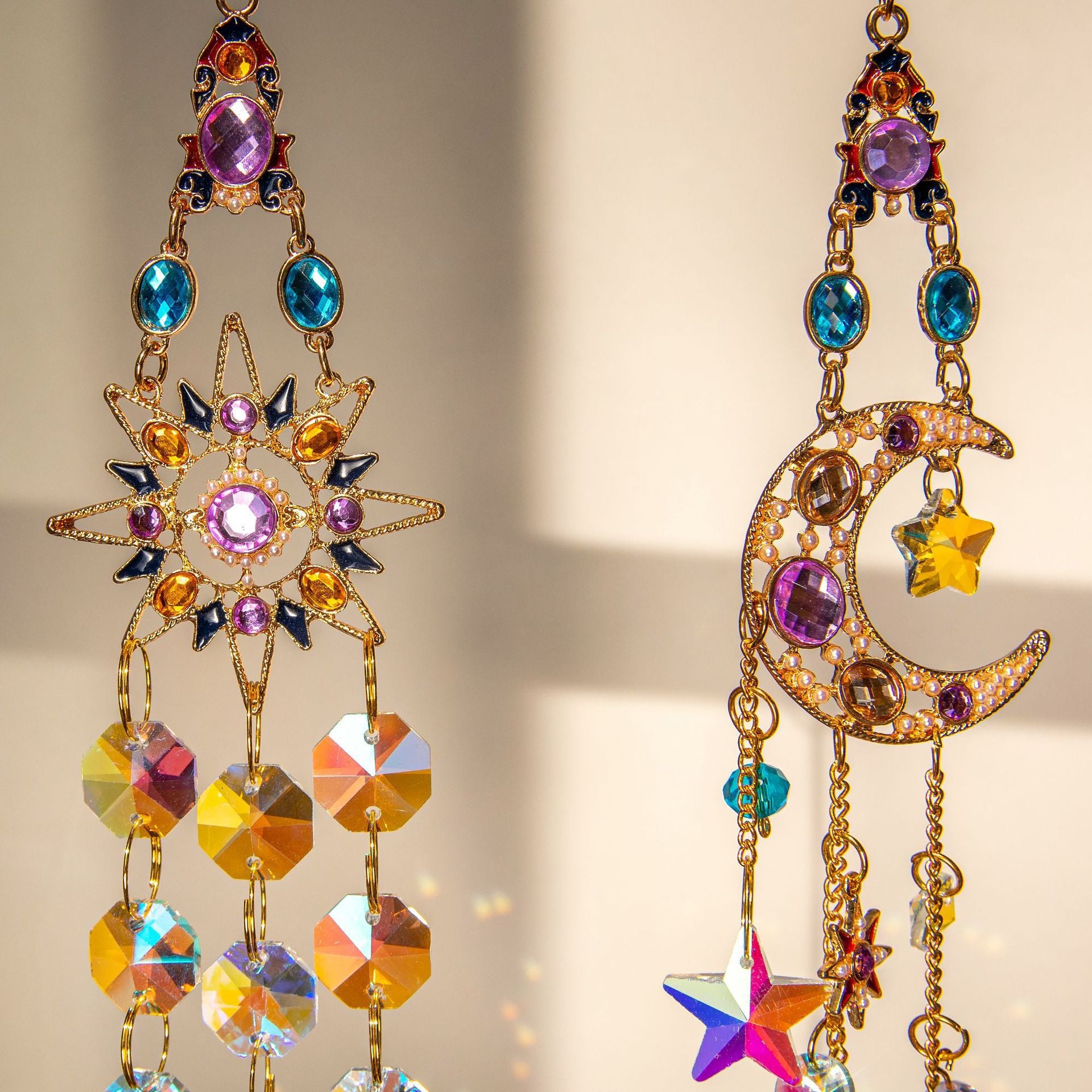 Colorful Dazzling Celestial Crystal Suncatcher - Moon Shape Rainbow Maker Window Hanging Ornament - Image 4