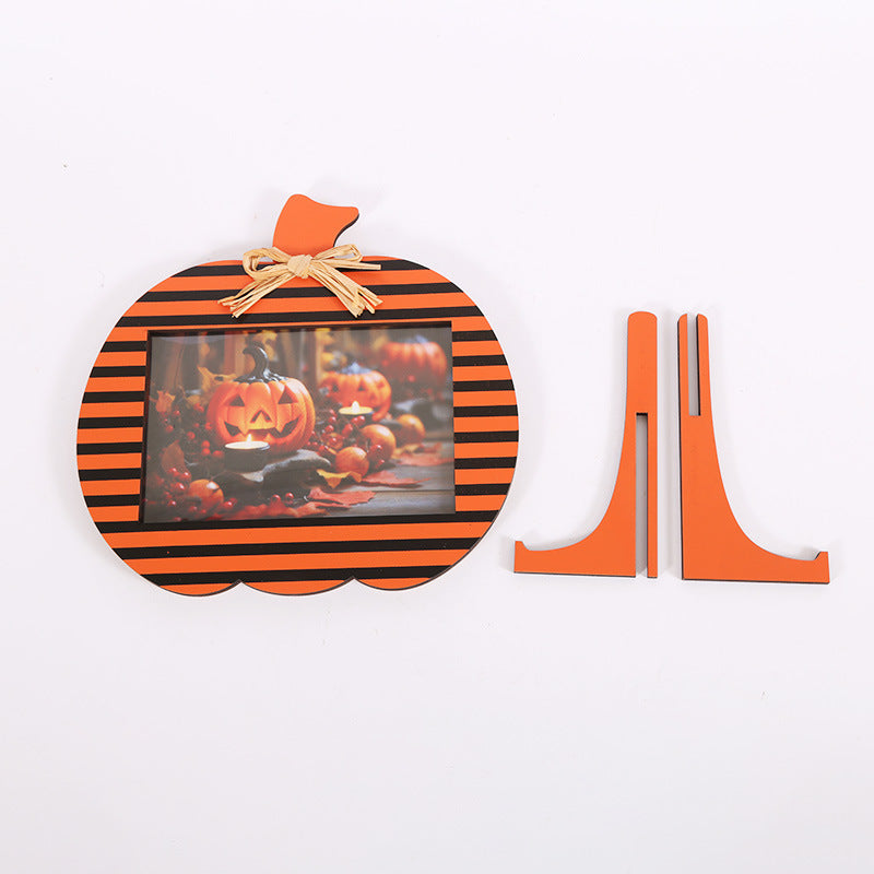 Black and Orange Stripes Pattern Festive Pumpkin Photo Frame - Rustic Halloween Tabletop Picture Holder - Image 4