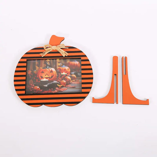 Black and Orange Stripes Pattern Festive Pumpkin Photo Frame - Rustic Halloween Tabletop Picture Holder - Image 4