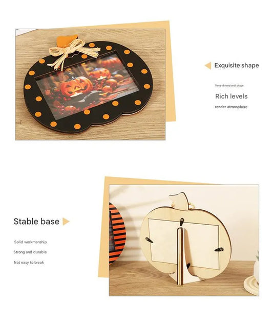 Black and Orange Plaid Pattern Festive Pumpkin Photo Frame - Rustic Halloween Tabletop Picture Holder - Image 3