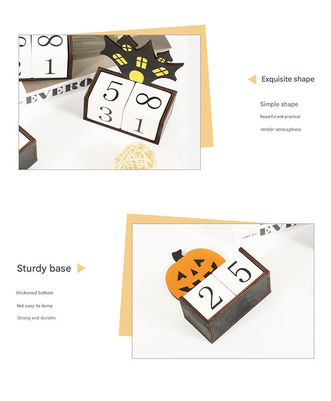 Orange Pumpkin Shape Festive Halloween Countdown Blocks - Reusable Wooden Perpetual Calendar for Desk Decor - Image 4
