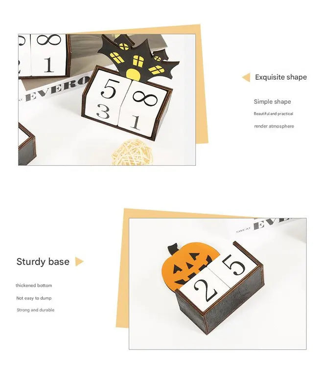 Orange Pumpkin Shape Festive Halloween Countdown Blocks - Reusable Wooden Perpetual Calendar for Desk Decor - Image 4
