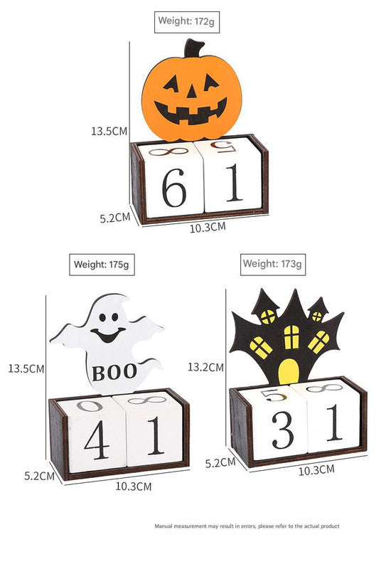 White Ghost Shape Festive Halloween Countdown Blocks - Reusable Wooden Perpetual Calendar for Desk Decor - Image 3