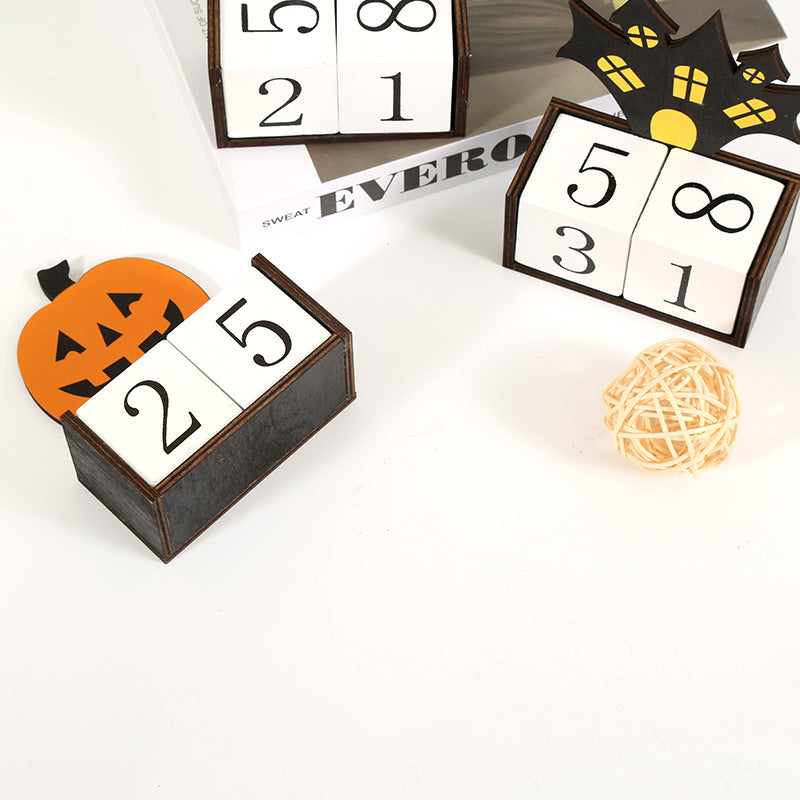 White Ghost Shape Festive Halloween Countdown Blocks - Reusable Wooden Perpetual Calendar for Desk Decor - Image 5