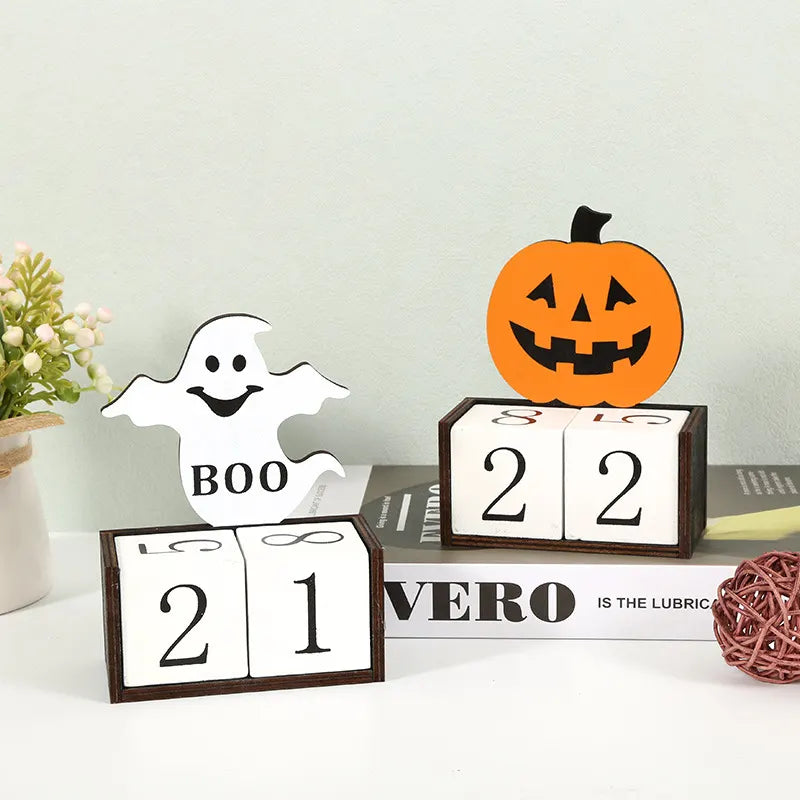 Black Castle Shape Festive Halloween Countdown Blocks - Reusable Wooden Perpetual Calendar for Desk Decor - Image 6