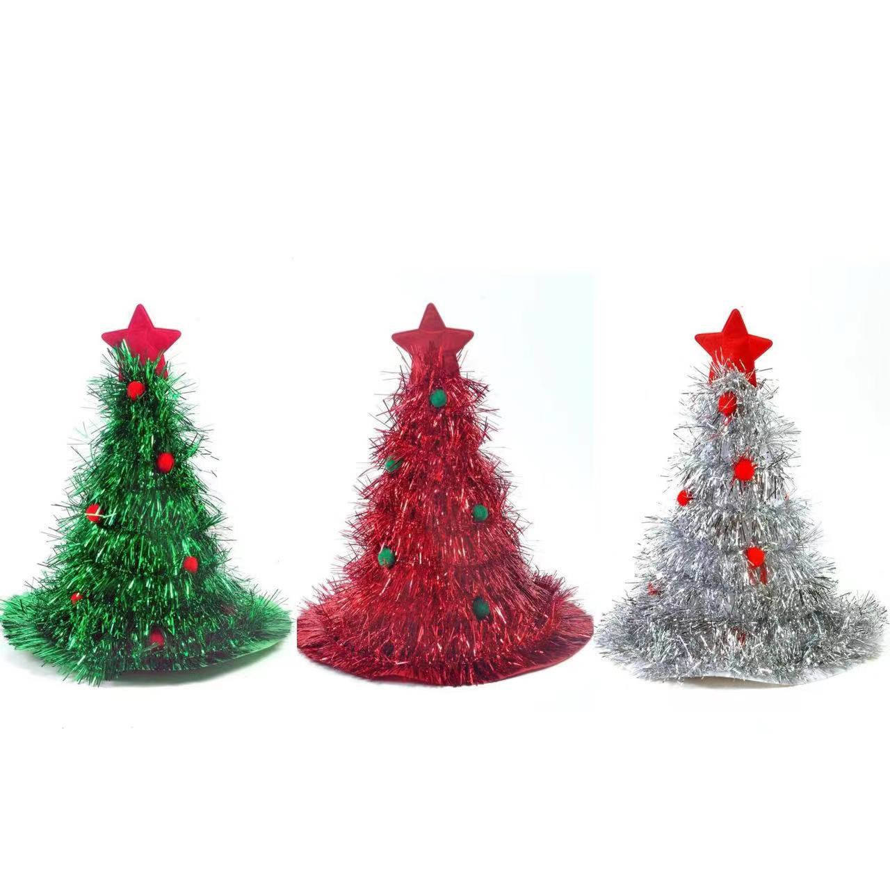 Green Sparkly Tinsel Christmas Tree Hat - Festive Holiday Party Headwear for Adults & Kids - Image 2
