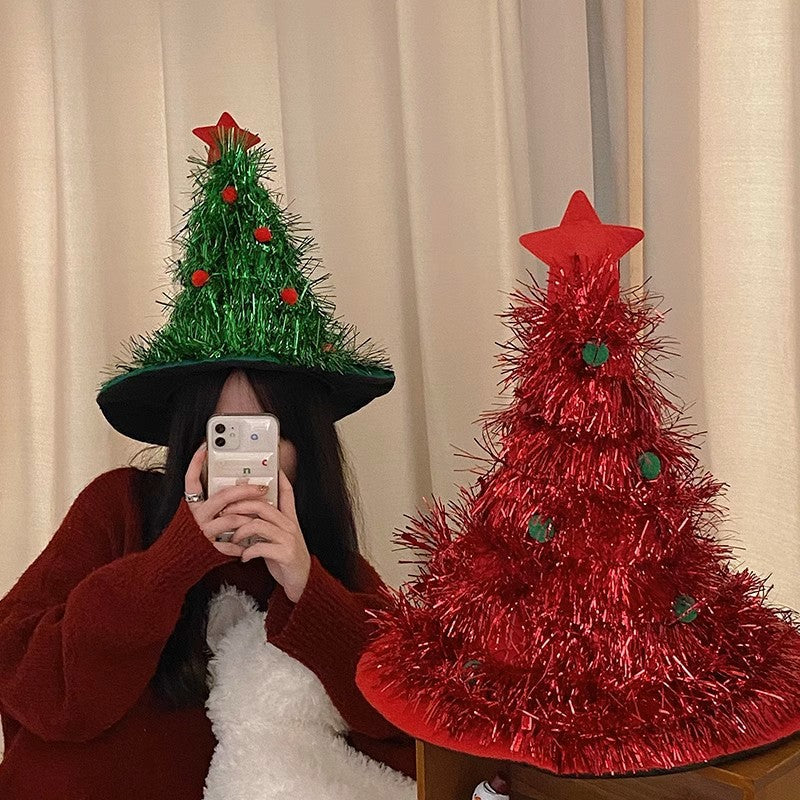 Silver Sparkly Tinsel Christmas Tree Hat - Festive Holiday Party Headwear for Adults & Kids - Image 4