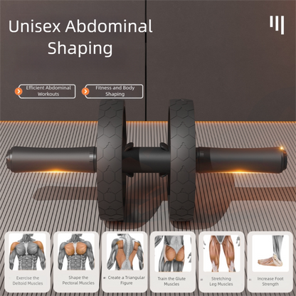 Grey Assisted Rebound Ab Roller with Foldable Knee Pad - Dual Wheel Core Trainer for Home Gym - Image 3
