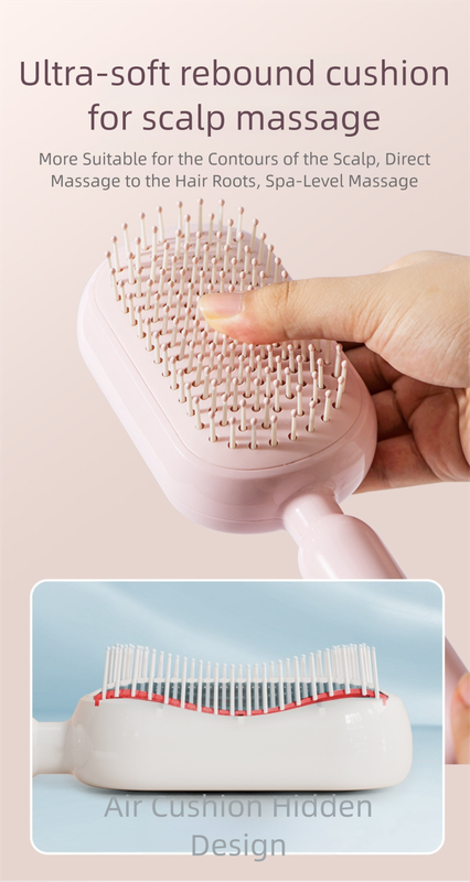 Pink Innovative Self-Cleaning Cushion Hairbrush - Retractable Bristle Detangling & Scalp Massager - Image 4