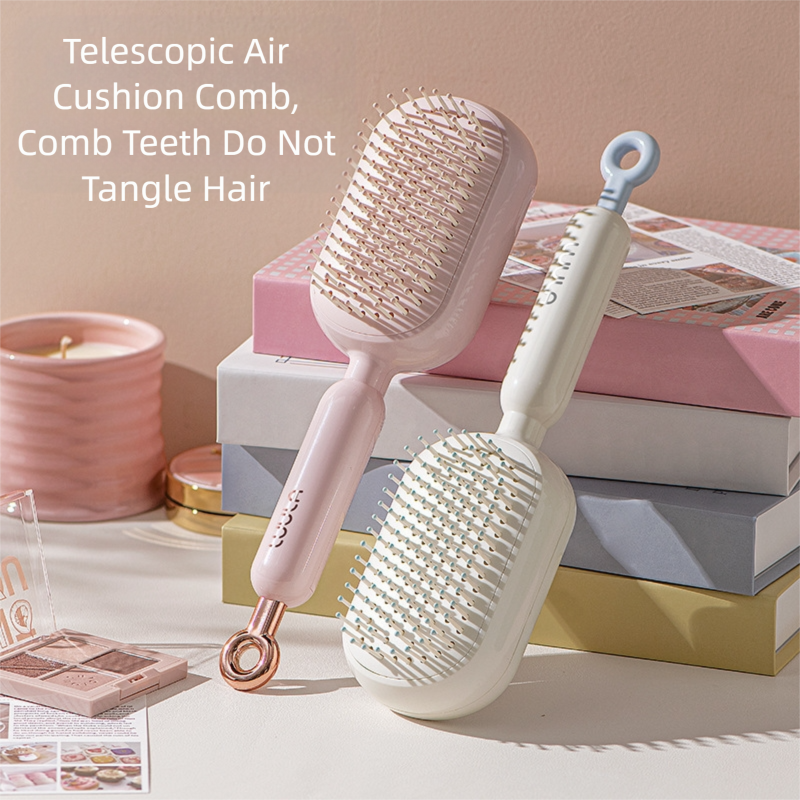 Blue Innovative Self-Cleaning Cushion Hairbrush - Retractable Bristle Detangling & Scalp Massager - Image 2