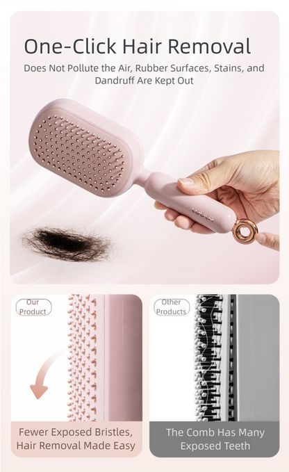 Blue Innovative Self-Cleaning Cushion Hairbrush - Retractable Bristle Detangling & Scalp Massager - Image 5