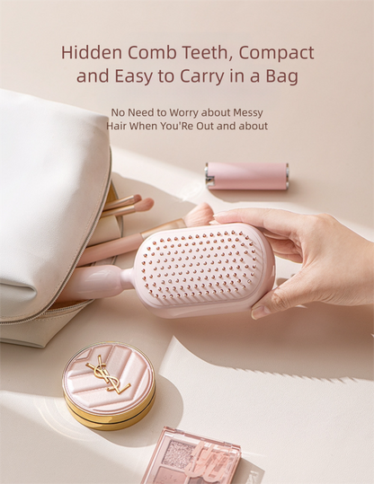 Blue Innovative Self-Cleaning Cushion Hairbrush - Retractable Bristle Detangling & Scalp Massager - Image 6