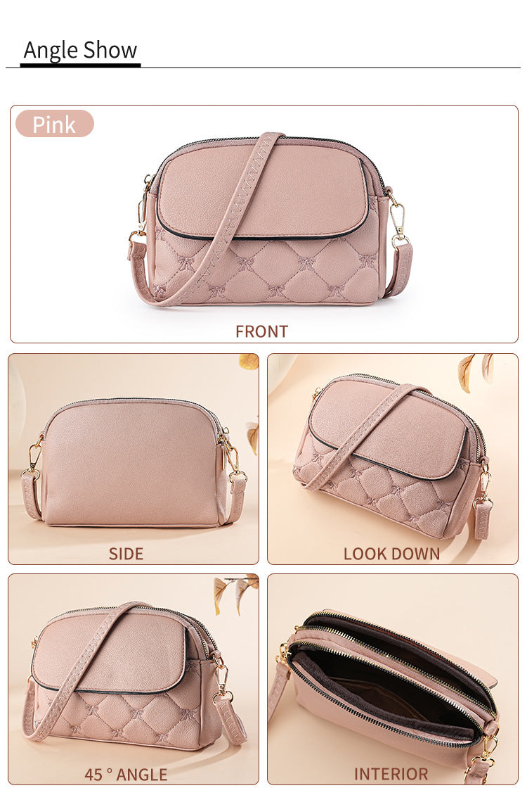 Pink Chic Quilted Crossbody Bag - Multi-Compartment PU Leather Shoulder Purse - Image 2