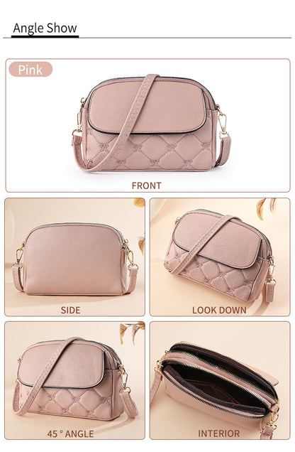 Pink Chic Quilted Crossbody Bag - Multi-Compartment PU Leather Shoulder Purse - Image 2
