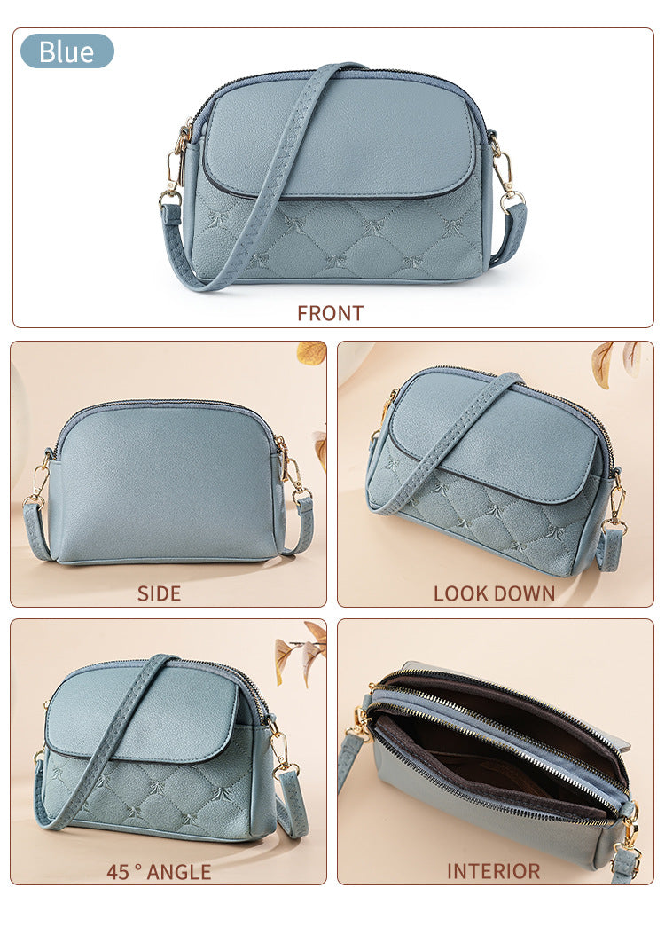 Blue Chic Quilted Crossbody Bag - Multi-Compartment PU Leather Shoulder Purse - Image 2