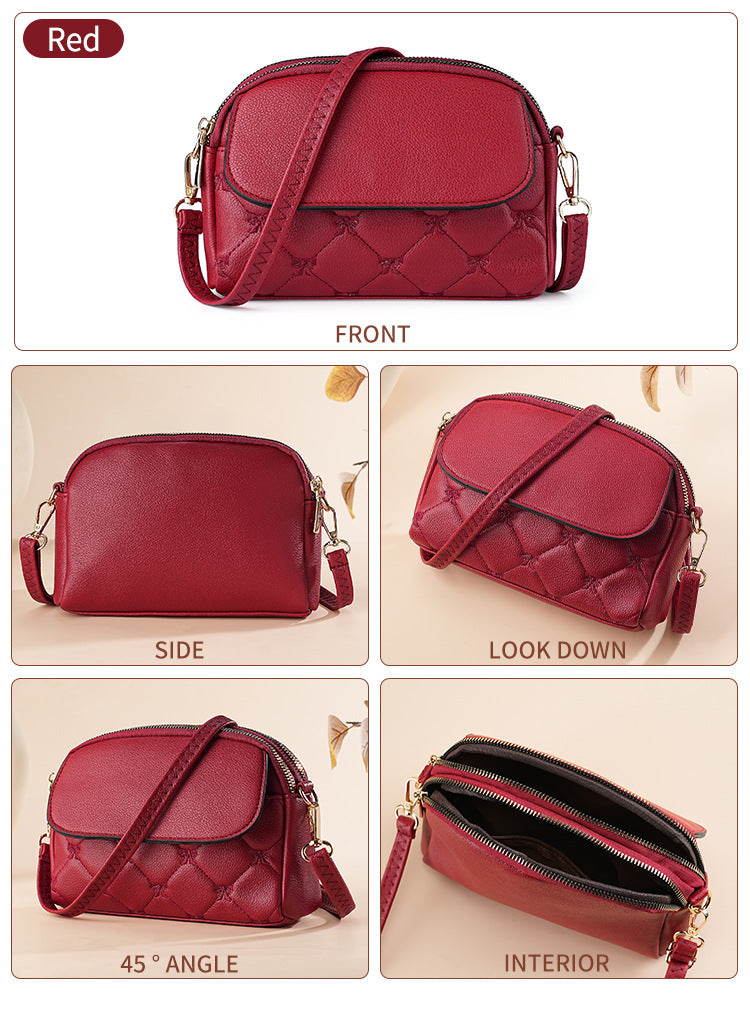 Red Chic Quilted Crossbody Bag - Multi-Compartment PU Leather Shoulder Purse - Image 2