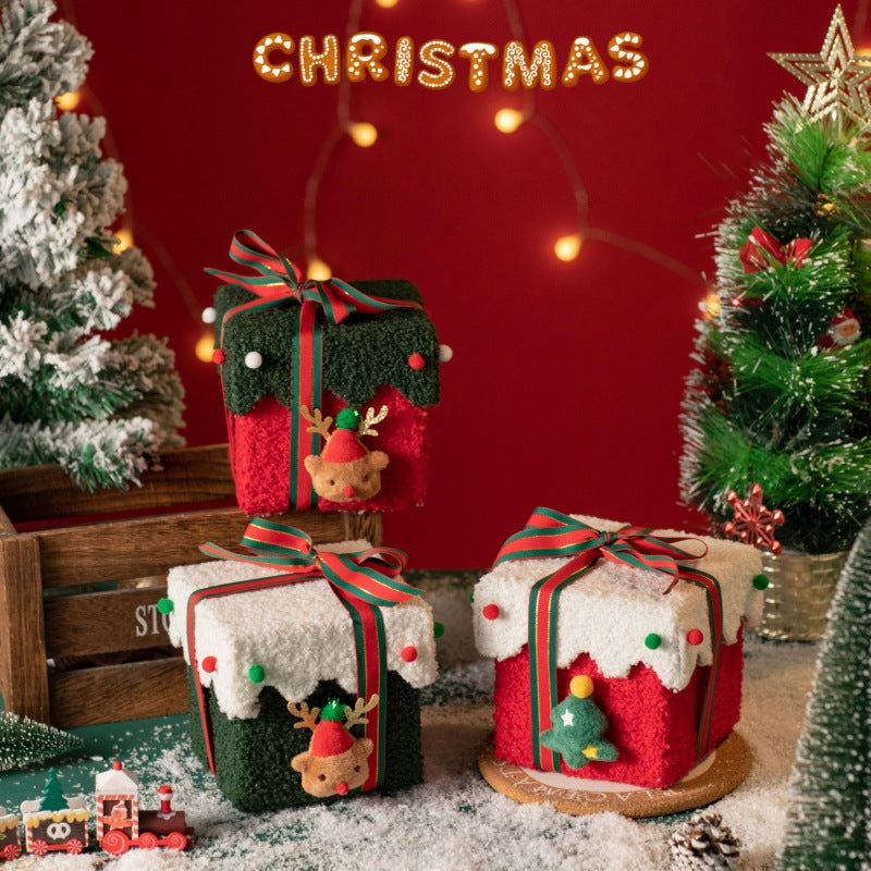 Red and White Luxe Plush Christmas Gift Box - Decorative Holiday Treat Box with Snowy Trim - Image 3