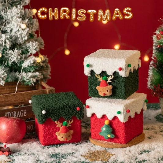 Red and White Luxe Plush Christmas Gift Box - Decorative Holiday Treat Box with Snowy Trim - Image 4