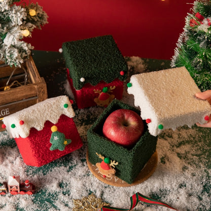 Red and Green Luxe Plush Christmas Gift Box - Decorative Holiday Treat Box with Snowy Trim - Image 5
