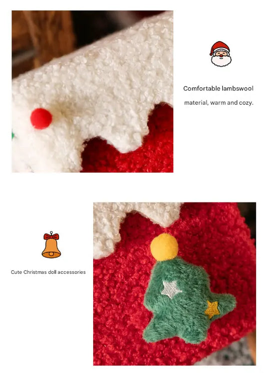 White and Green Luxe Plush Christmas Gift Box - Decorative Holiday Treat Box with Snowy Trim - Image 6