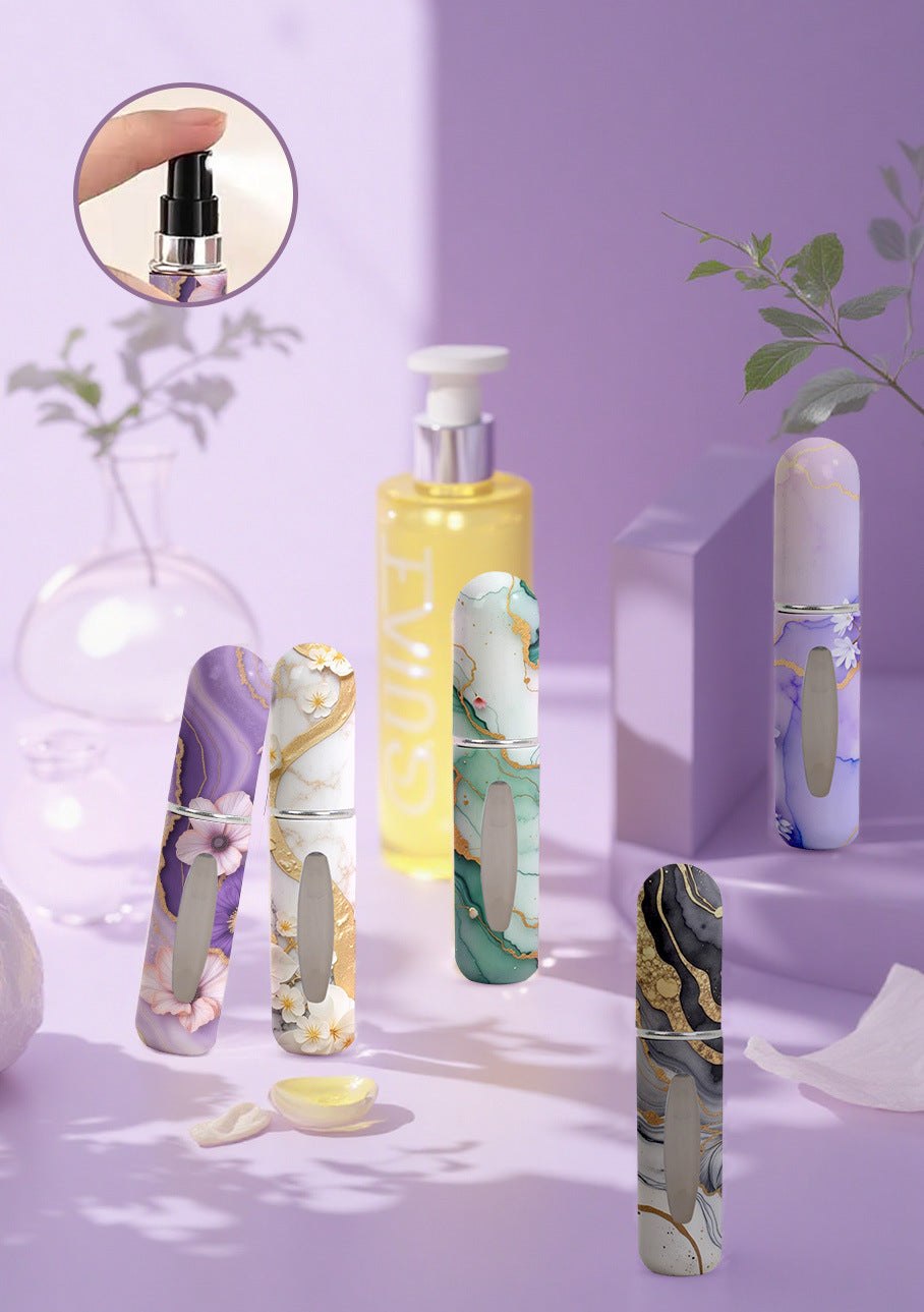 Purple Chic Marble Travel Perfume Atomizer Set (3-Pack) - 5ml Leakproof Bottom-Fill Spray Bottles - Image 4