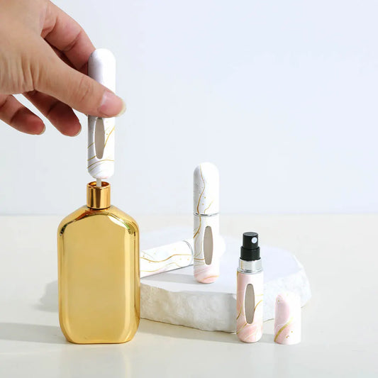 Purple Chic Marble Travel Perfume Atomizer Set (3-Pack) - 5ml Leakproof Bottom-Fill Spray Bottles - Image 5