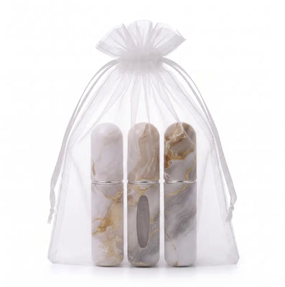 Champagne Chic Marble Travel Perfume Atomizer Set (3-Pack) - 5ml Leakproof Bottom-Fill Spray Bottles - Image 2