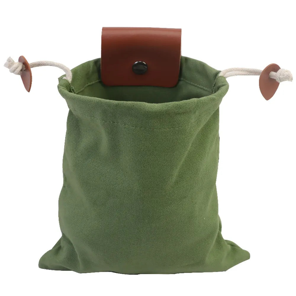 Green Collapsible Canvas Foraging Pouch - Hands-Free Belt Bag for Hiking & Camping Activities