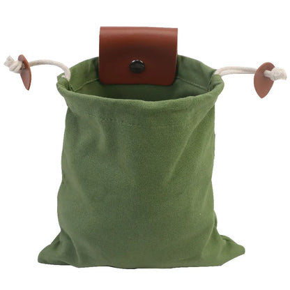 Green Collapsible Canvas Foraging Pouch - Hands-Free Belt Bag for Hiking & Camping Activities