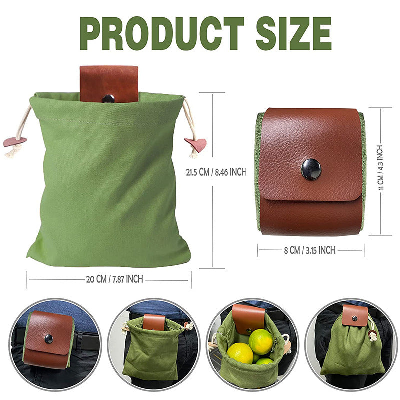 Khaki Collapsible Canvas Foraging Pouch - Hands-Free Belt Bag for Hiking & Camping Activities - Image 3