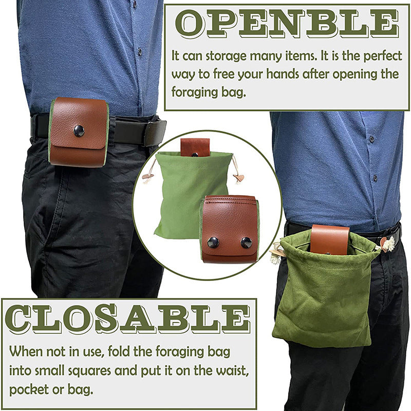 Khaki Collapsible Canvas Foraging Pouch - Hands-Free Belt Bag for Hiking & Camping Activities - Image 5