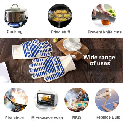 Blue and White Extreme Heat Resistant BBQ Gloves - Cut-Resistant Oven Mitts with Non-Slip Silicone Grip - Image 4