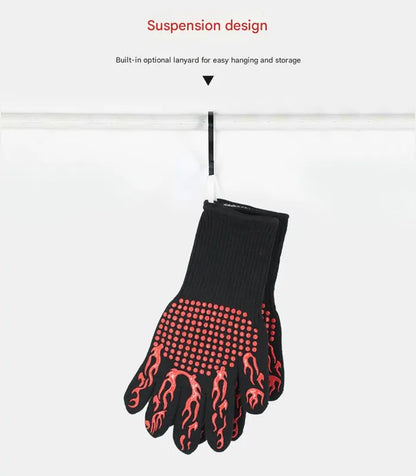 Red Flame Pattern Extreme Heat Resistant BBQ Gloves - 500°C Flame Design Oven Gloves with Non-Slip Silicone Grip - Image 4