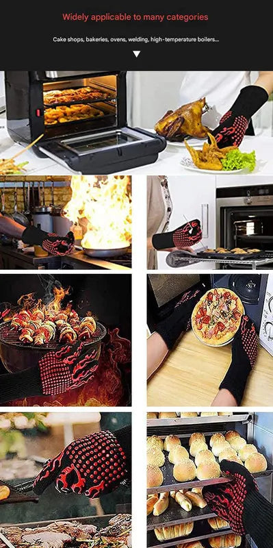 Red Flame Pattern Extreme Heat Resistant BBQ Gloves - 500°C Flame Design Oven Gloves with Non-Slip Silicone Grip - Image 5