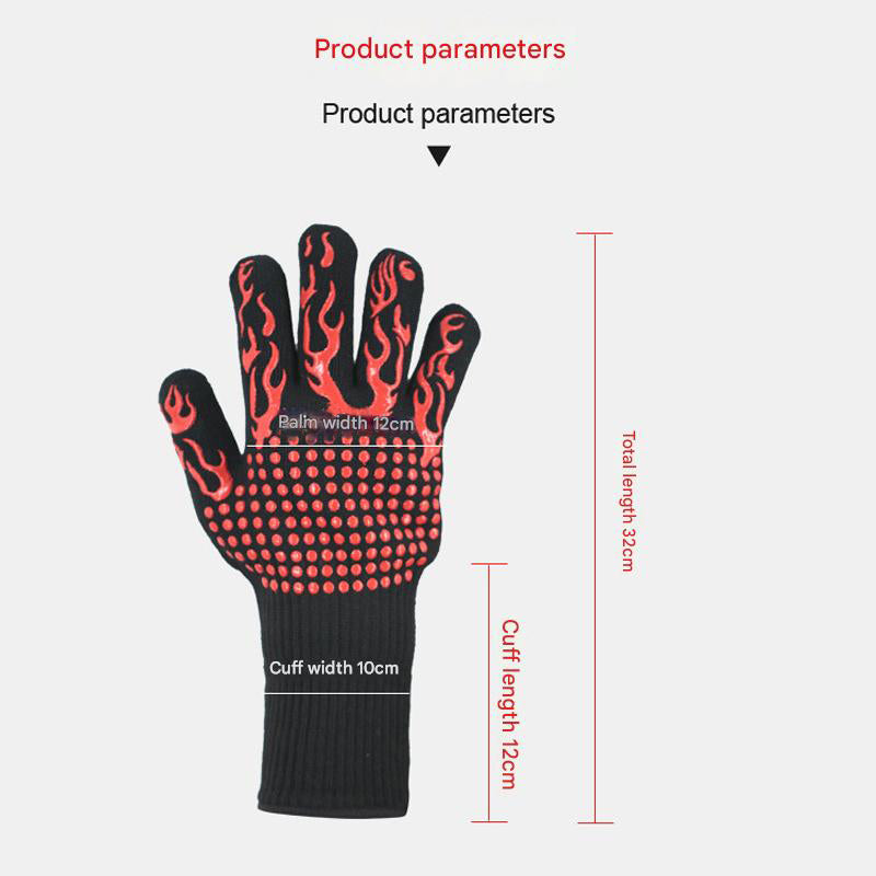 Red Flame Pattern Extreme Heat Resistant BBQ Gloves - 500°C Flame Design Oven Gloves with Non-Slip Silicone Grip - Image 7