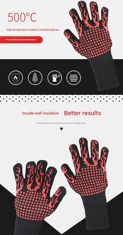 Black Flame Pattern Extreme Heat Resistant BBQ Gloves - 500°C Flame Design Oven Gloves with Non-Slip Silicone Grip - Image 2