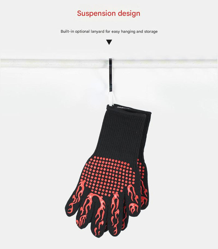 Black Flame Pattern Extreme Heat Resistant BBQ Gloves - 500°C Flame Design Oven Gloves with Non-Slip Silicone Grip - Image 4