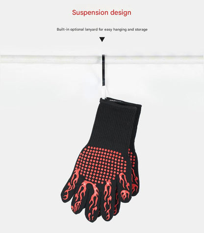 Black Flame Pattern Extreme Heat Resistant BBQ Gloves - 500°C Flame Design Oven Gloves with Non-Slip Silicone Grip - Image 4