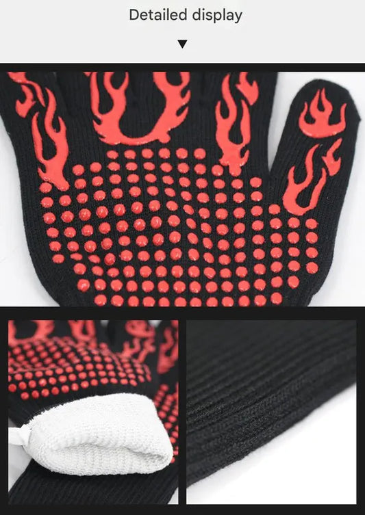 Blue Flame Pattern Extreme Heat Resistant BBQ Gloves - 500°C Flame Design Oven Gloves with Non-Slip Silicone Grip - Image 3