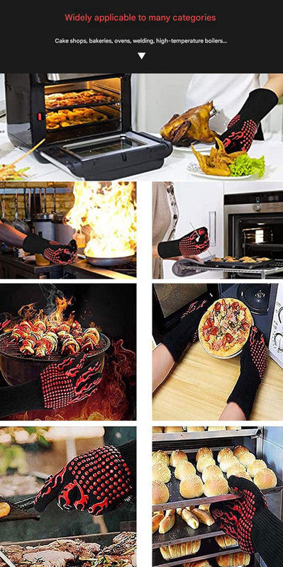 Blue Flame Pattern Extreme Heat Resistant BBQ Gloves - 500°C Flame Design Oven Gloves with Non-Slip Silicone Grip - Image 5