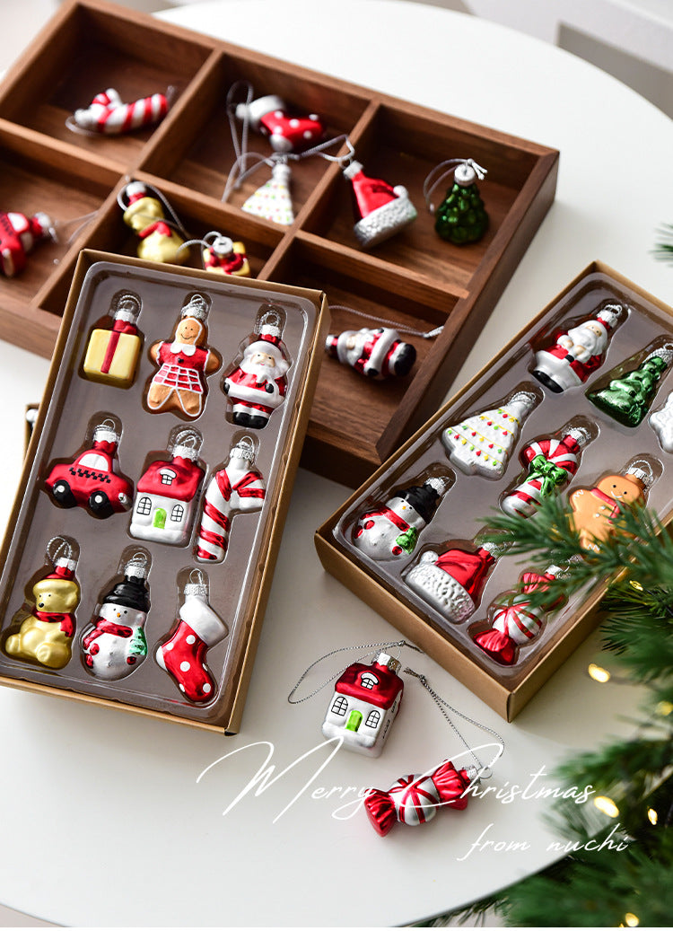 Style A Colorful Charming Miniature Glass Christmas Ornament Set - 9pc Classic Holiday Figures - Image 5