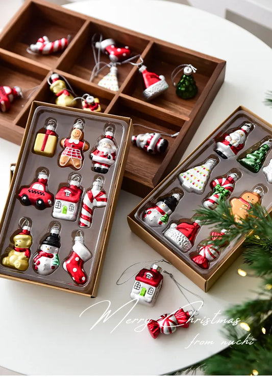 Style A Colorful Charming Miniature Glass Christmas Ornament Set - 9pc Classic Holiday Figures - Image 5