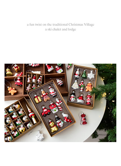 Style B Colorful Whimsical Miniature Glass Christmas Ornament Set - 9pc Retro Holiday Collection - Image 3