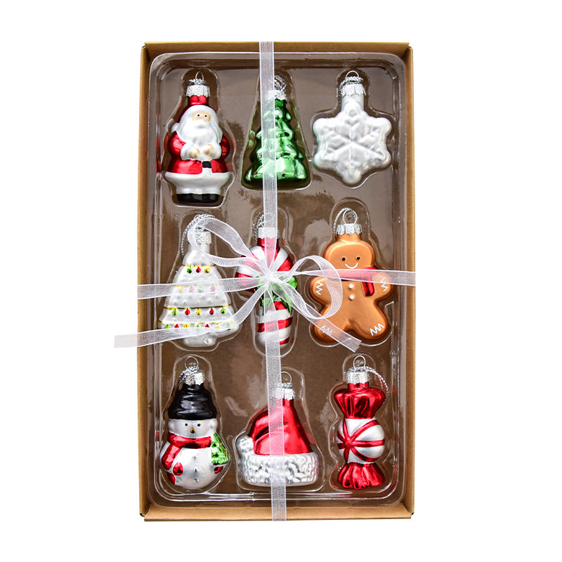 Style B Colorful Whimsical Miniature Glass Christmas Ornament Set - 9pc Retro Holiday Collection - Image 6