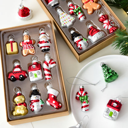 Style B Colorful Whimsical Miniature Glass Christmas Ornament Set - 9pc Retro Holiday Collection - Image 7